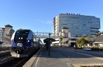 Caltrans Charger # 2104 leads Amtrak Train # 545 into the depot. This train is running between Sacramento and Oakland Jack London Square.